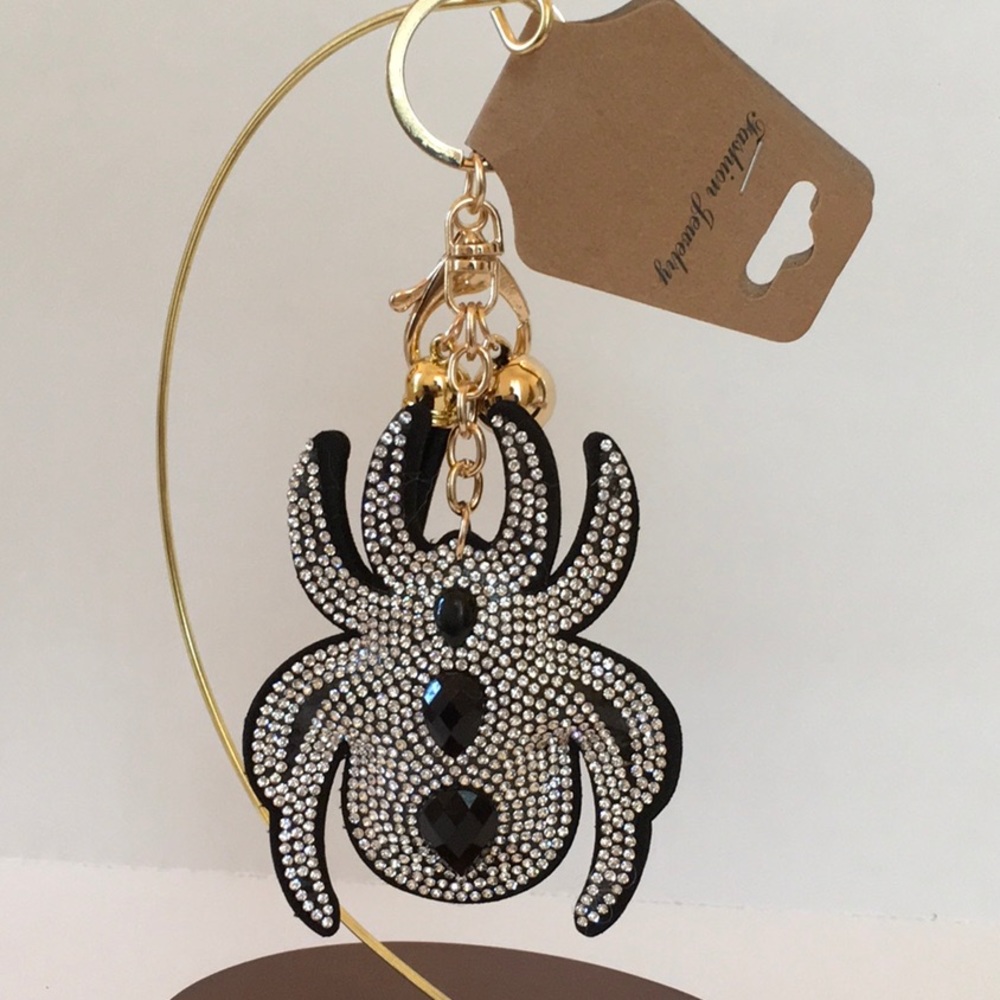 Halloween! Rhinestone Spider Keychain And Clip NWT